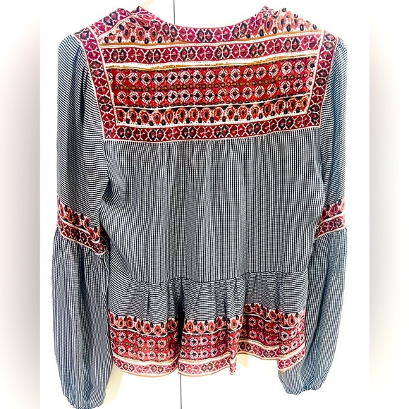 Veronica Beard Rosie Gingham Peasant Boho top 100% silk women’s Size 0 - Picture 7 of 8